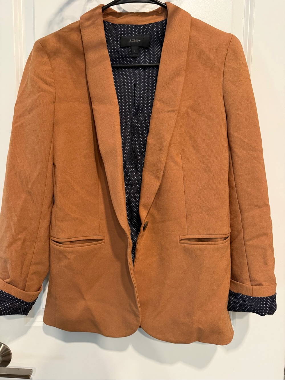 J.Crew Schoolboy Wool Blend Blazer Camel Brown Size 2 Polka Dot Lined